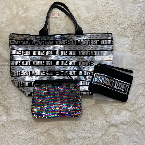 Victoria's Secret Handbags - VS Bling Tote Bag and Makeup Bag Bundle